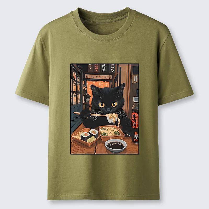 Tokyo-Tiger Black Cat Eating At Sushi Restaurant Classic T-Shirt