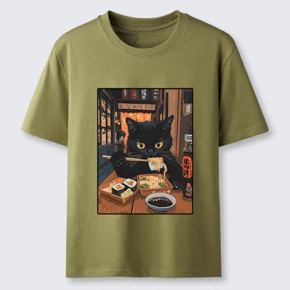 Tokyo-Tiger Black Cat Eating At Sushi Restaurant Classic T-Shirt