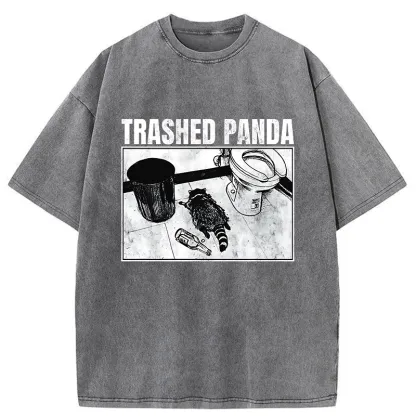 Tokyo-Tiger Trashed Panda Funny Washed T-Shirt