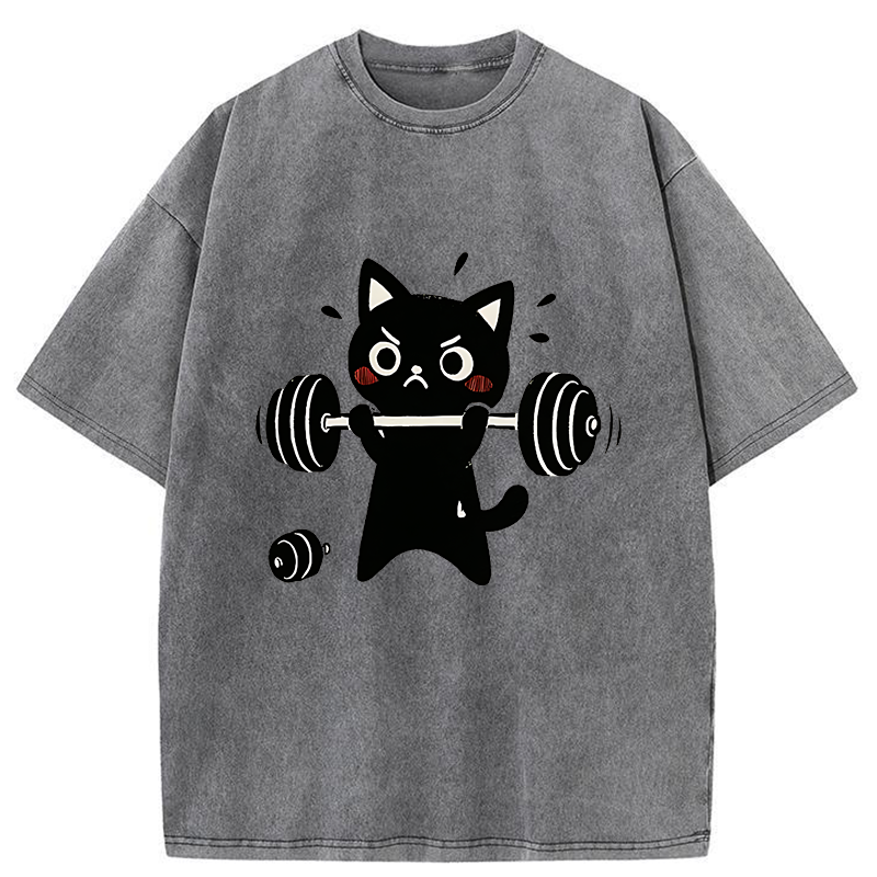 Tokyo-Tiger Black Cat Exercise Washed T-Shirt