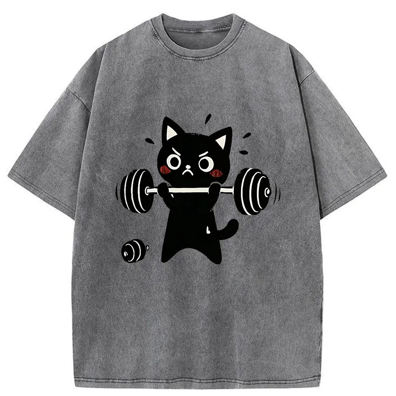 Tokyo-Tiger Black Cat Exercise Washed T-Shirt Sale