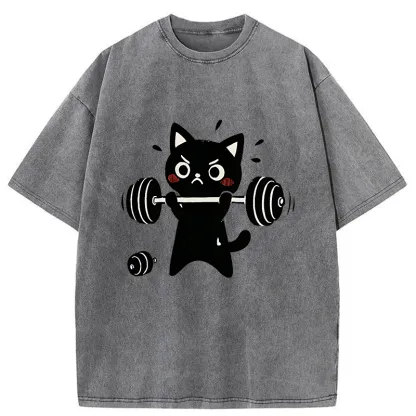 Tokyo-Tiger Black Cat Exercise Washed T-Shirt