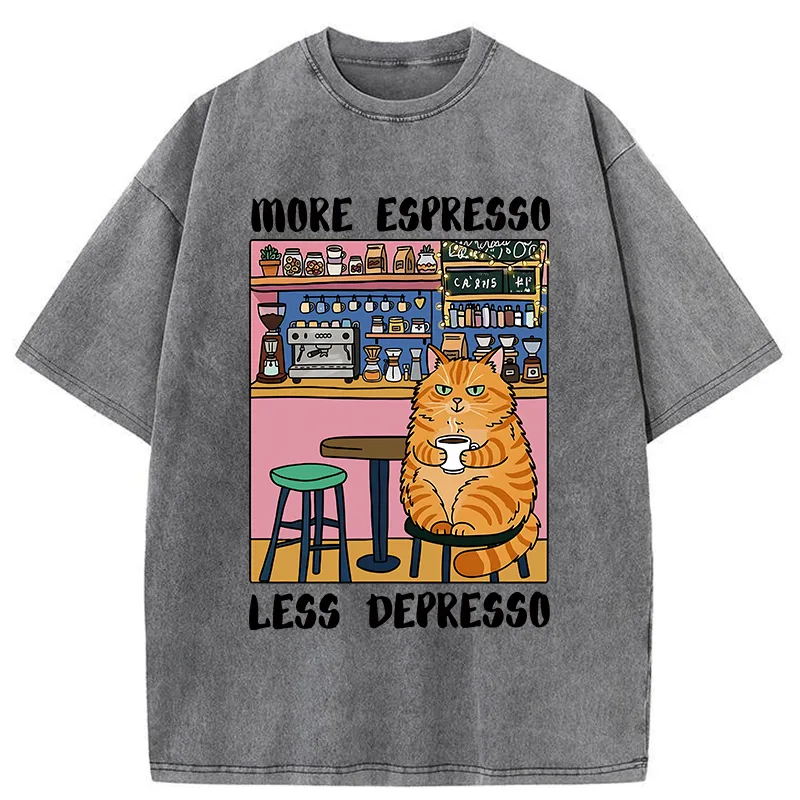 Tokyo-Tiger Orange Cat Drinking Espresso Washed T-Shirt Sale