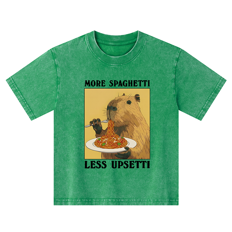 Tokyo-Tiger Capybara Eating Pasta Kids Washed T-Shirt