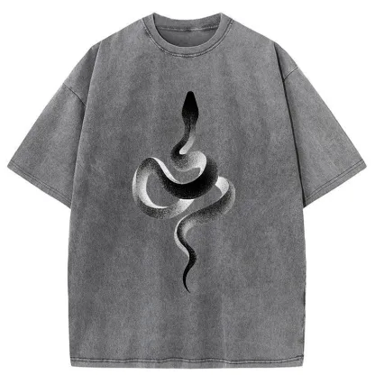 Tokyo-Tiger Retro Art Snake Washed T-Shirt