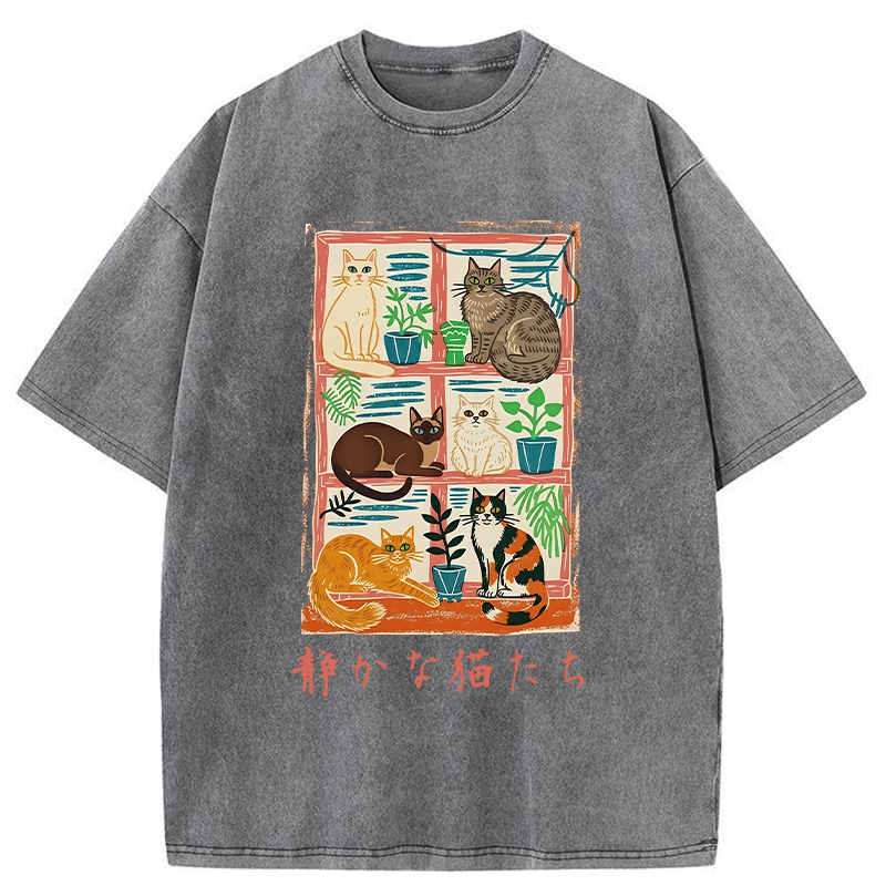 Tokyo-Tiger Cats Were Lying By The Window Washed T-Shirt