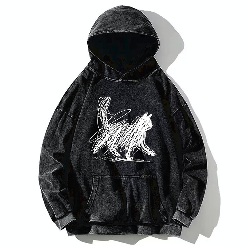 Tokyo-Tiger Minimalist Cat Art Washed Hoodie