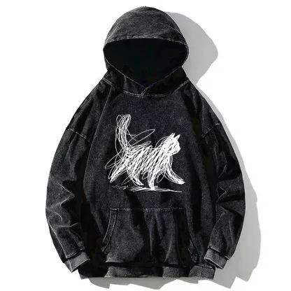 Tokyo-Tiger Minimalist Cat Art Washed Hoodie