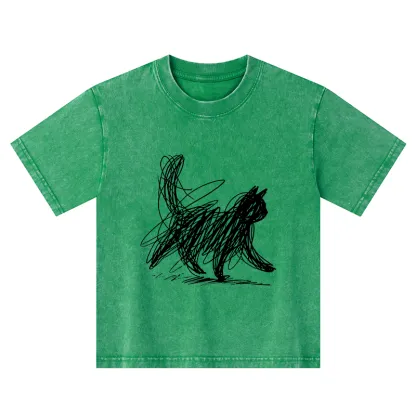 Tokyo-Tiger Minimalist Cat Art Kids Washed T-Shirt