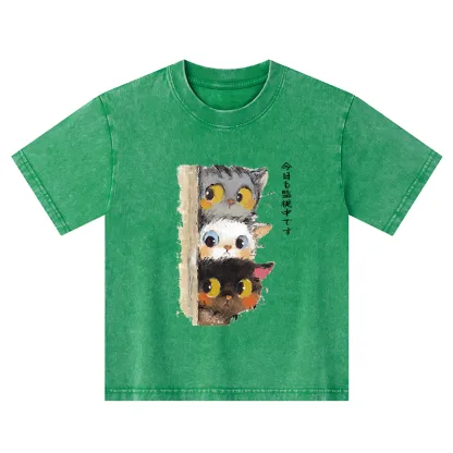 Tokyo-Tiger Three Cats Secretly Monitor Their Owner Kids Washed T-Shirt