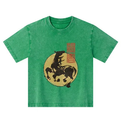 Tokyo-Tiger 2026 Year Of The Horse Japan Kids Washed T-Shirt