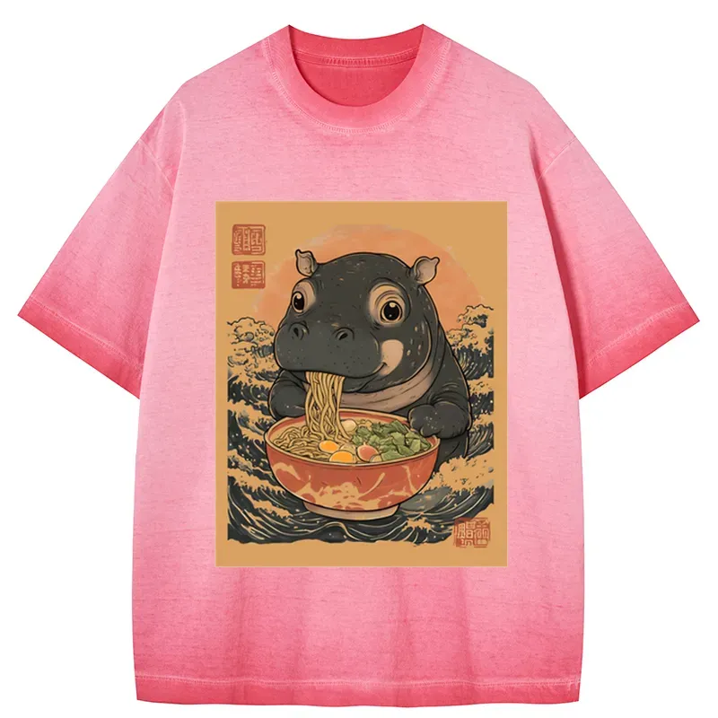 Tokyo-Tiger Moo Deng Eat Ramen Gradient Washed T-Shirt Sale