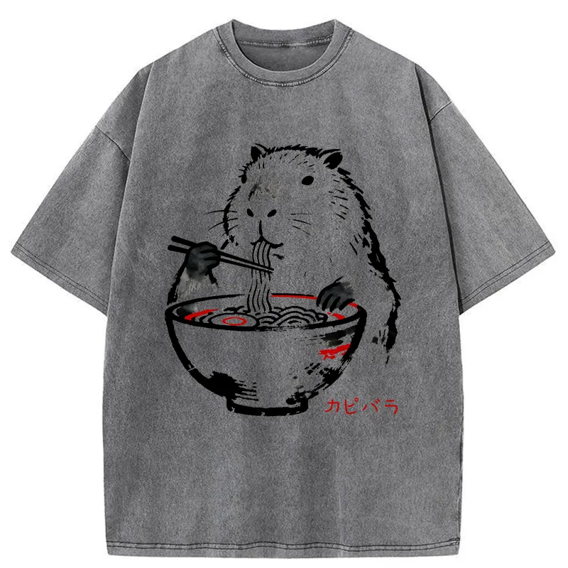 Tokyo-Tiger Capybaras Eat Delicious Ramen Washed T-Shirt