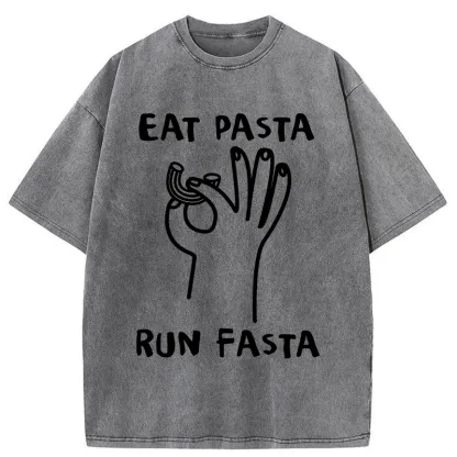 Tokyo-Tiger Eat Delicious Pasta Washed T-Shirt