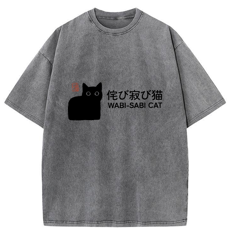 Tokyo-Tiger Wabi-sabi Cat Japanese Washed T-Shirt