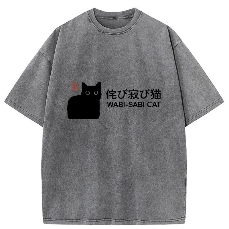 Tokyo-Tiger Wabi-sabi Cat Japanese Washed T-Shirt