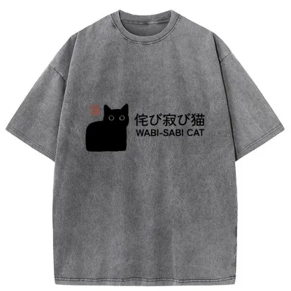 Tokyo-Tiger Wabi-sabi Cat Japanese Washed T-Shirt
