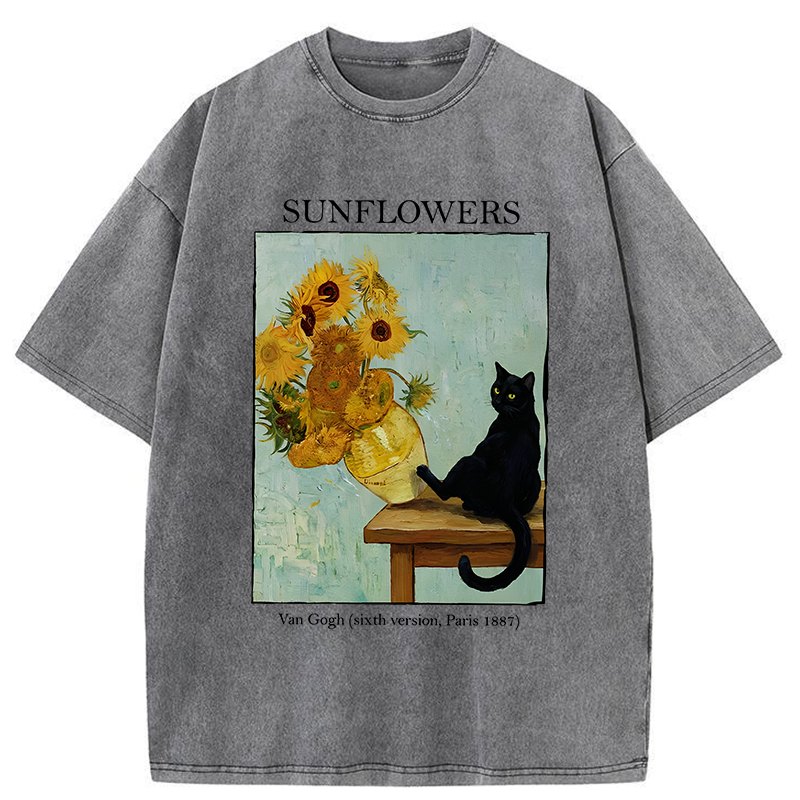 Tokyo-Tiger Cat Kicked The Sunflower Vase Washed T-Shirt