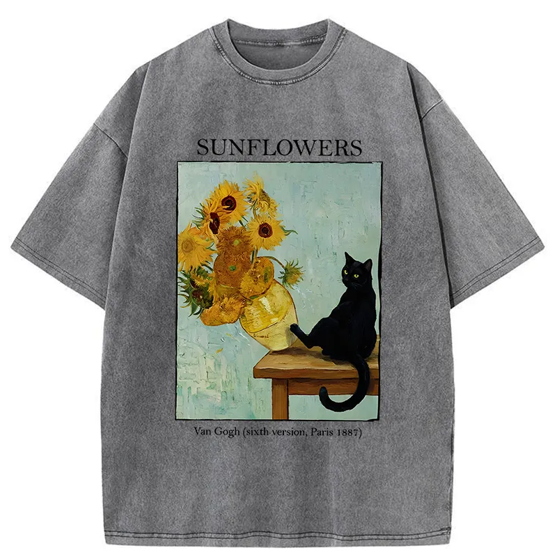 Tokyo-Tiger Cat Kicked The Sunflower Vase Washed T-Shirt