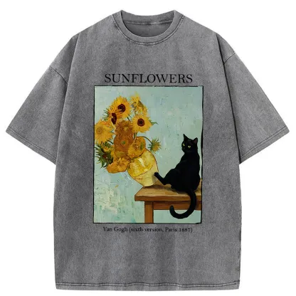 Tokyo-Tiger Cat Kicked The Sunflower Vase Washed T-Shirt