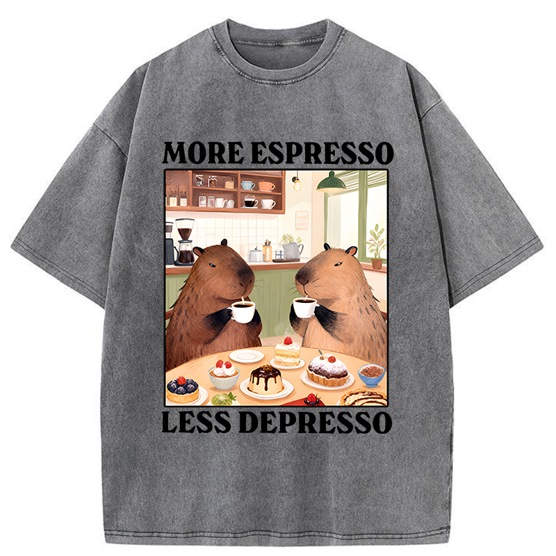 Tokyo-Tiger Capybaras Drink More Coffee Washed T-Shirt
