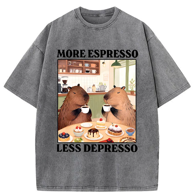 Tokyo-Tiger Capybaras Drink More Coffee Washed T-Shirt