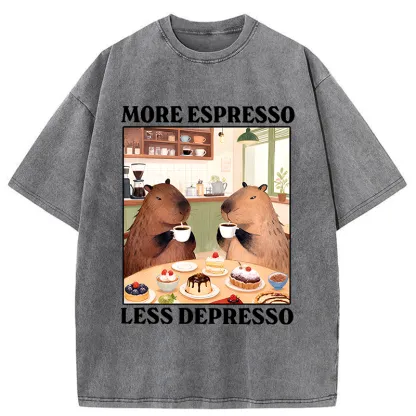 Tokyo-Tiger Capybaras Drink More Coffee Washed T-Shirt