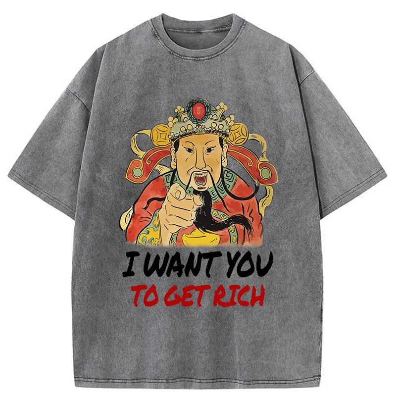 Tokyo-Tiger Whoever The God Of Wealth Points To Will Become Rich Washed T-Shirt