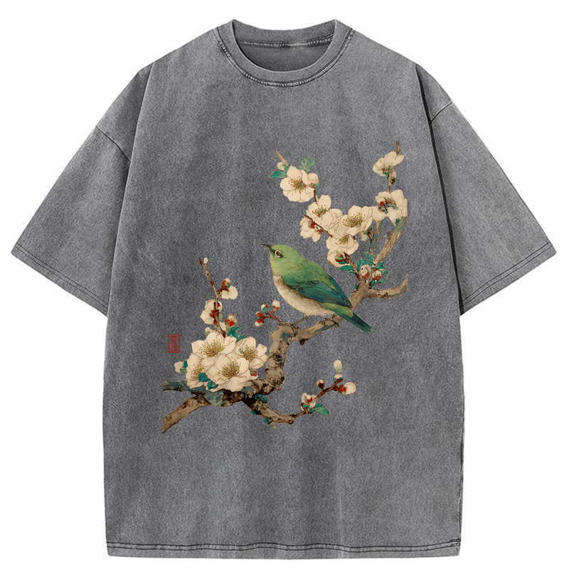 Tokyo-Tiger Perched In Bloom Washed T-Shirt