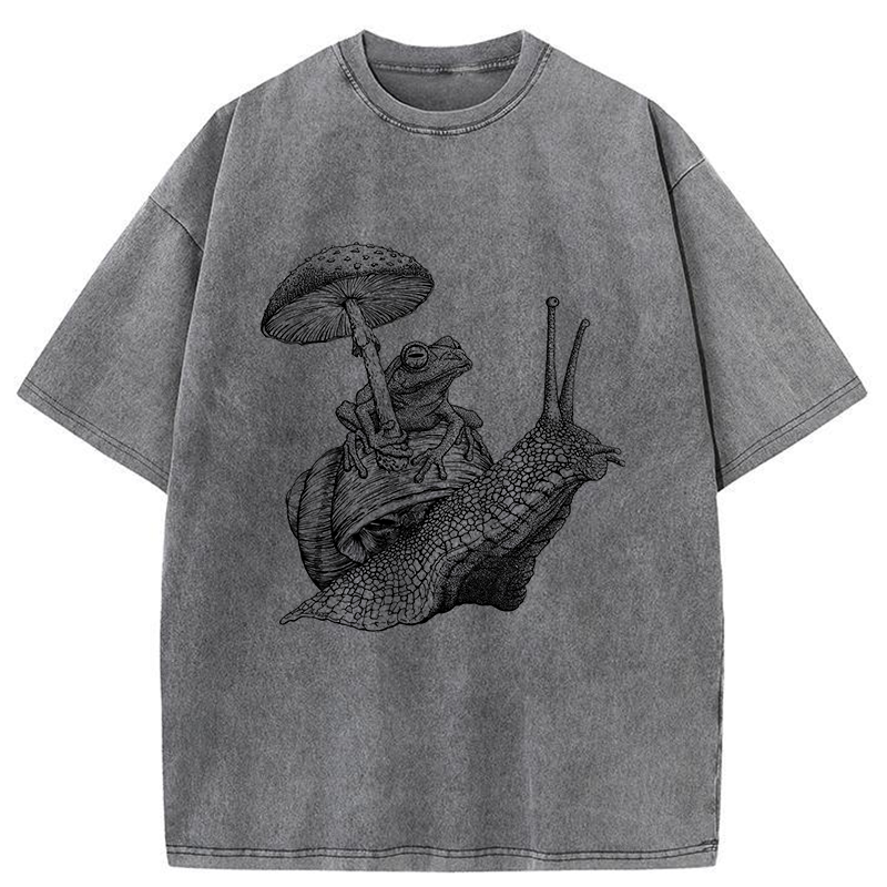 Tokyo-Tiger Snail Is Carrying A Frog On Its Back Washed T-Shirt
