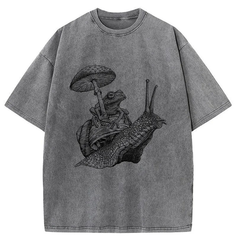 Tokyo-Tiger Snail Is Carrying A Frog On Its Back Washed T-Shirt