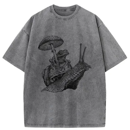 Tokyo-Tiger Snail Is Carrying A Frog On Its Back Washed T-Shirt