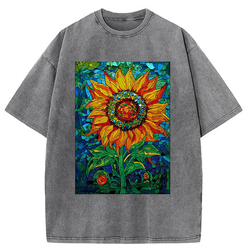 Tokyo-Tiger Colorful Art Sunflower Washed T-Shirt