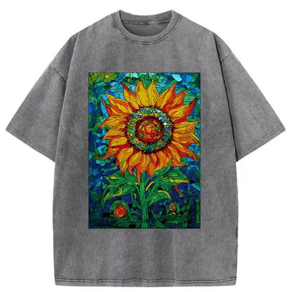 Tokyo-Tiger Colorful Art Sunflower Washed T-Shirt