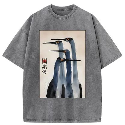 Tokyo-Tiger Retro Sandhill Crane Washed T-Shirt