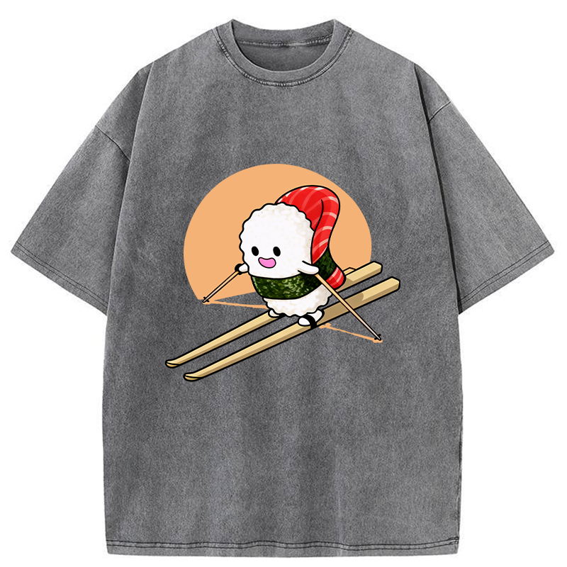 Tokyo-Tiger Sushi Goes Skiing Washed T-Shirt