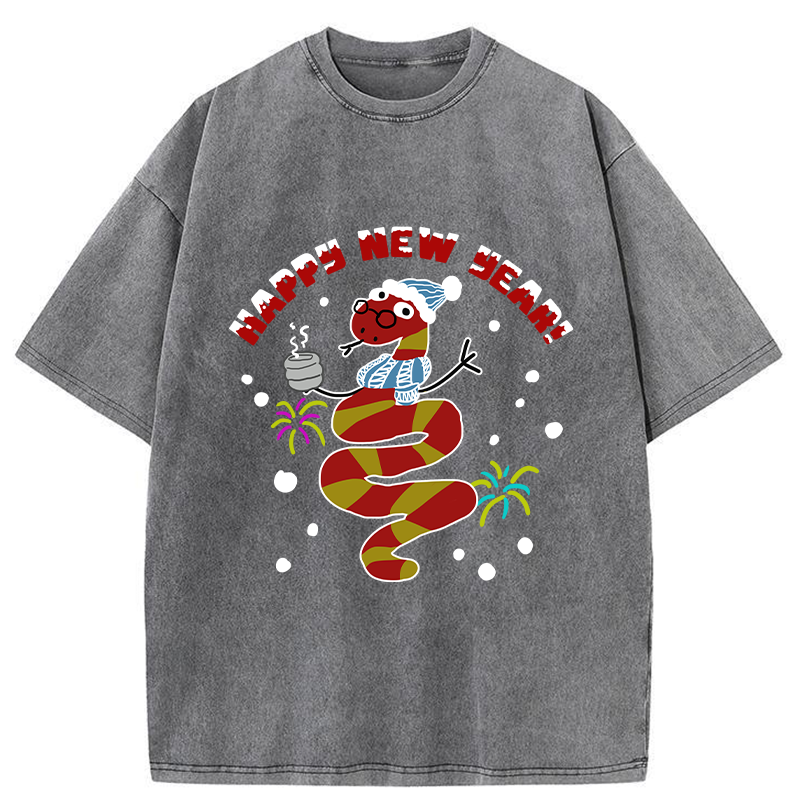 Tokyo-Tiger Snake Wearing Scarf And Hat Washed T-Shirt