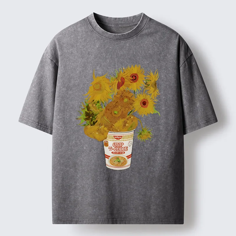 Tokyo-Tiger Sunflower Ramen Bottle Washed T-Shirt