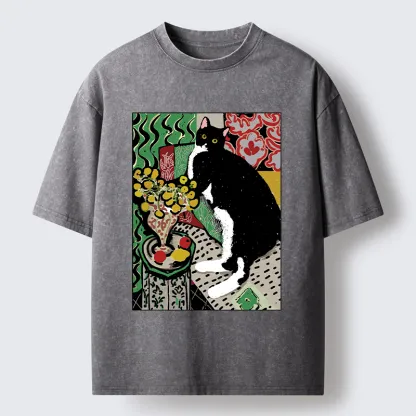 Tokyo-Tiger Elegant Tuxedo Cat Washed T-Shirt