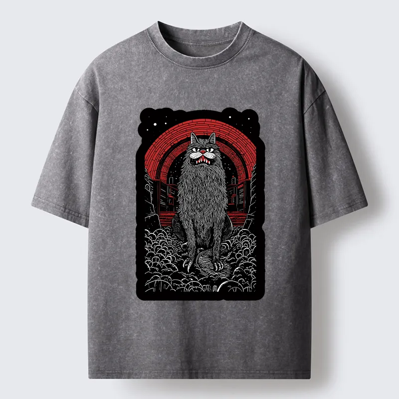 Tokyo-Tiger Terrifying Big-mouthed Cat Washed T-Shirt