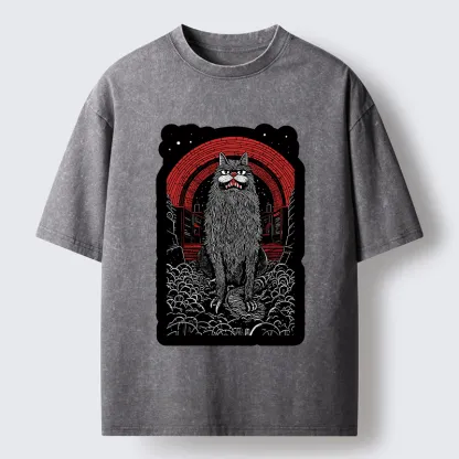 Tokyo-Tiger Terrifying Big-mouthed Cat Washed T-Shirt