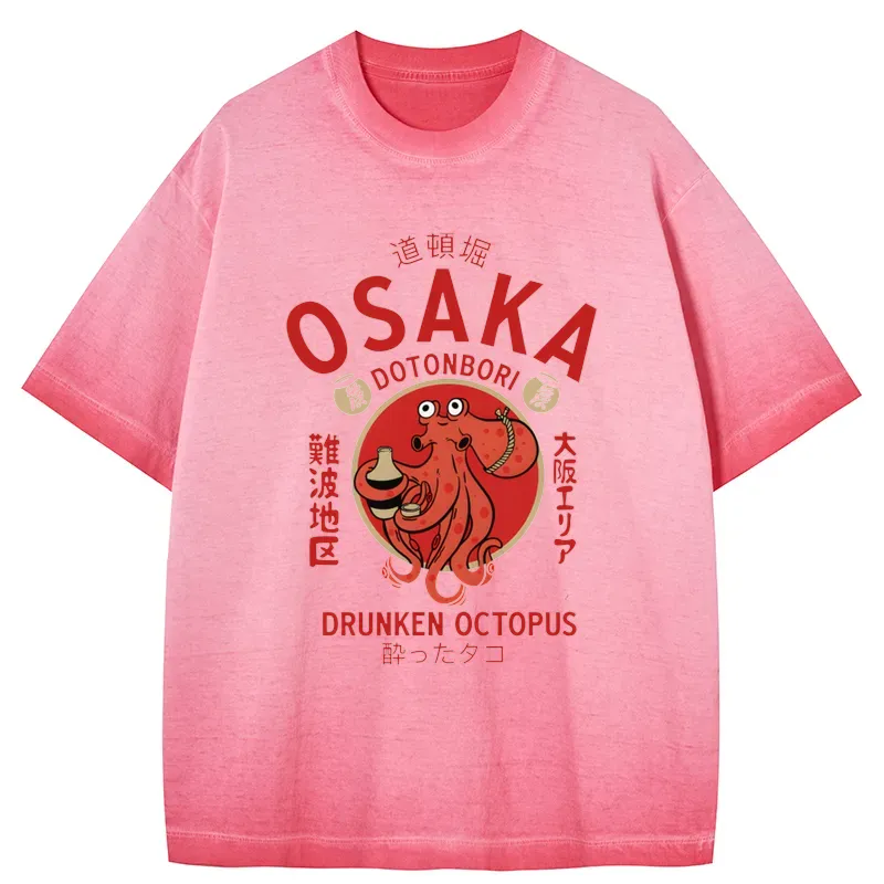 Tokyo-Tiger Drunken Octopus Japan Gradient Washed T-Shirt