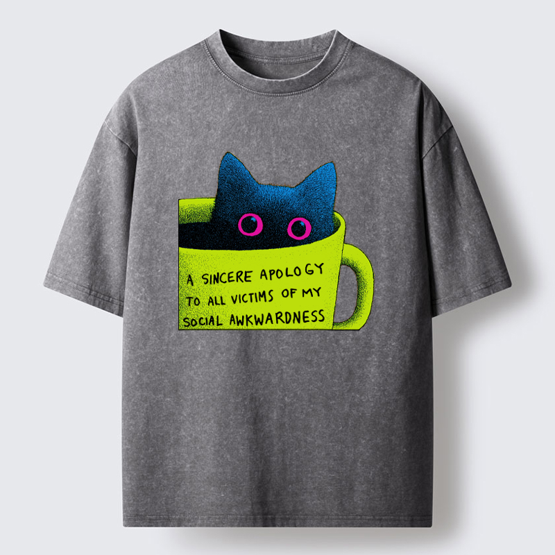 Tokyo-Tiger Social Awkward Cat Washed T-Shirt