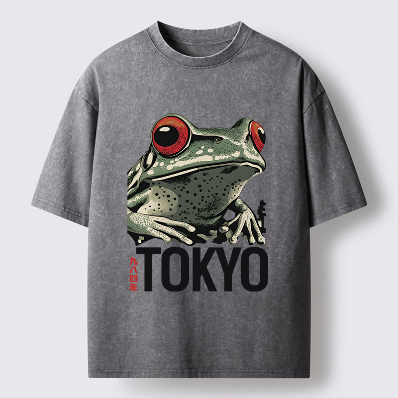 Tokyo-Tiger Retro Tokyo Frog Washed T-Shirt