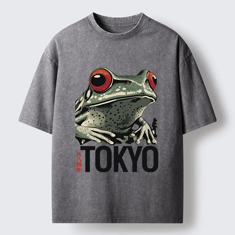 Tokyo-Tiger Retro Tokyo Frog Washed T-Shirt