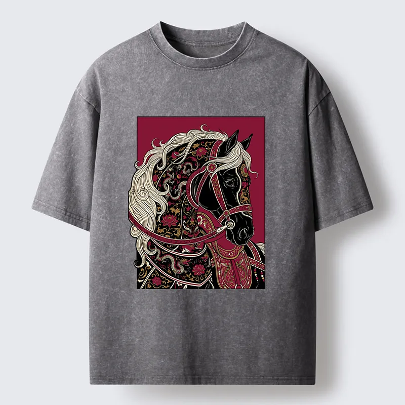 Tokyo-Tiger Elegant Dark Horse Washed T-Shirt
