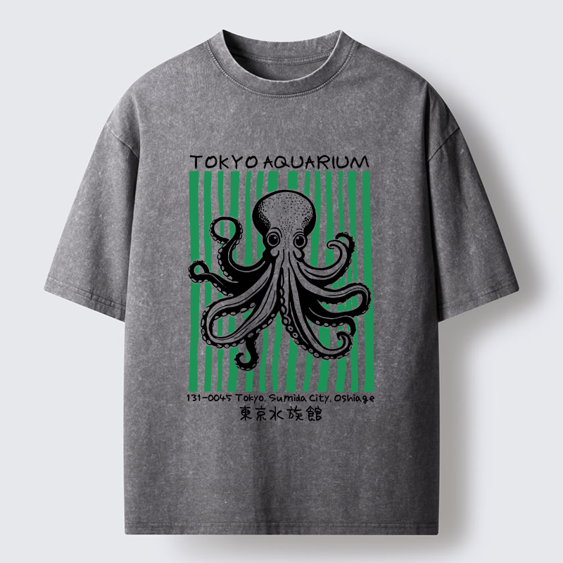 Tokyo-Tiger Cute Tokyo Octopus Washed T-Shirt