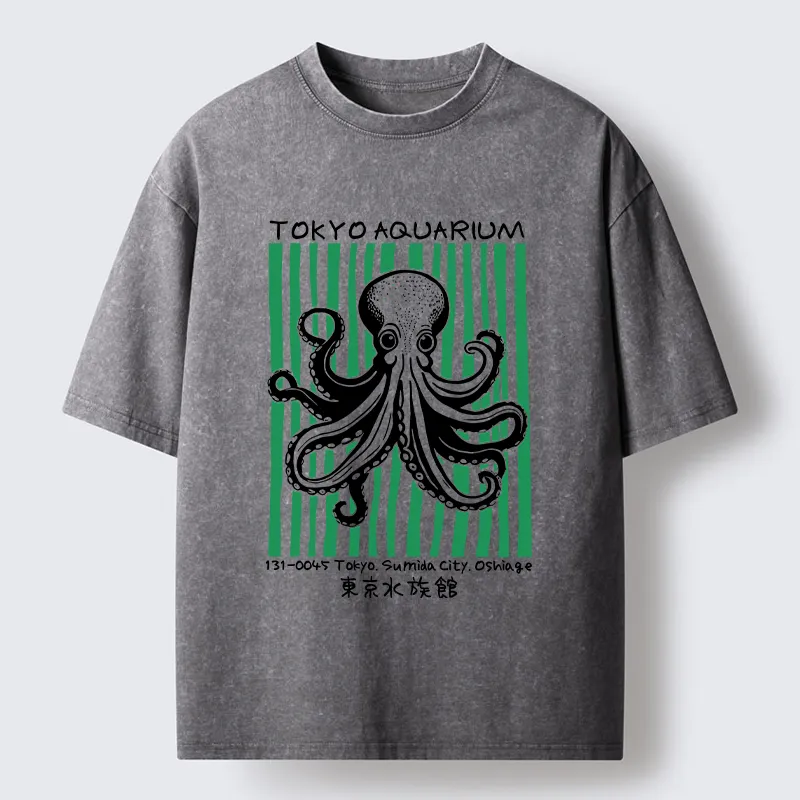 Tokyo-Tiger Cute Tokyo Octopus Washed T-Shirt