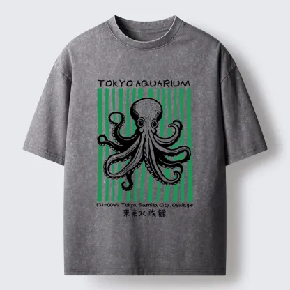Tokyo-Tiger Cute Tokyo Octopus Washed T-Shirt