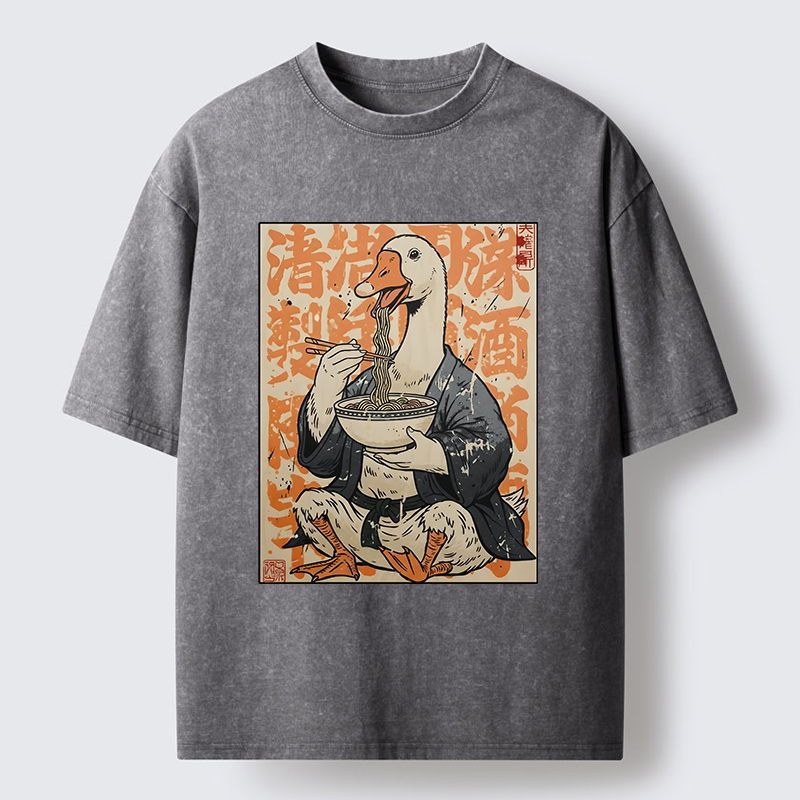 Tokyo-Tiger Duck Samurai Eats Ramen Washed T-Shirt
